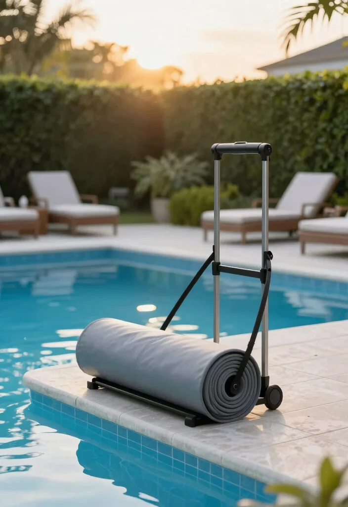 13 Genius Pool Cover Storage Ideas When Not in Use 7. Rolling Pool Cover Rack 0