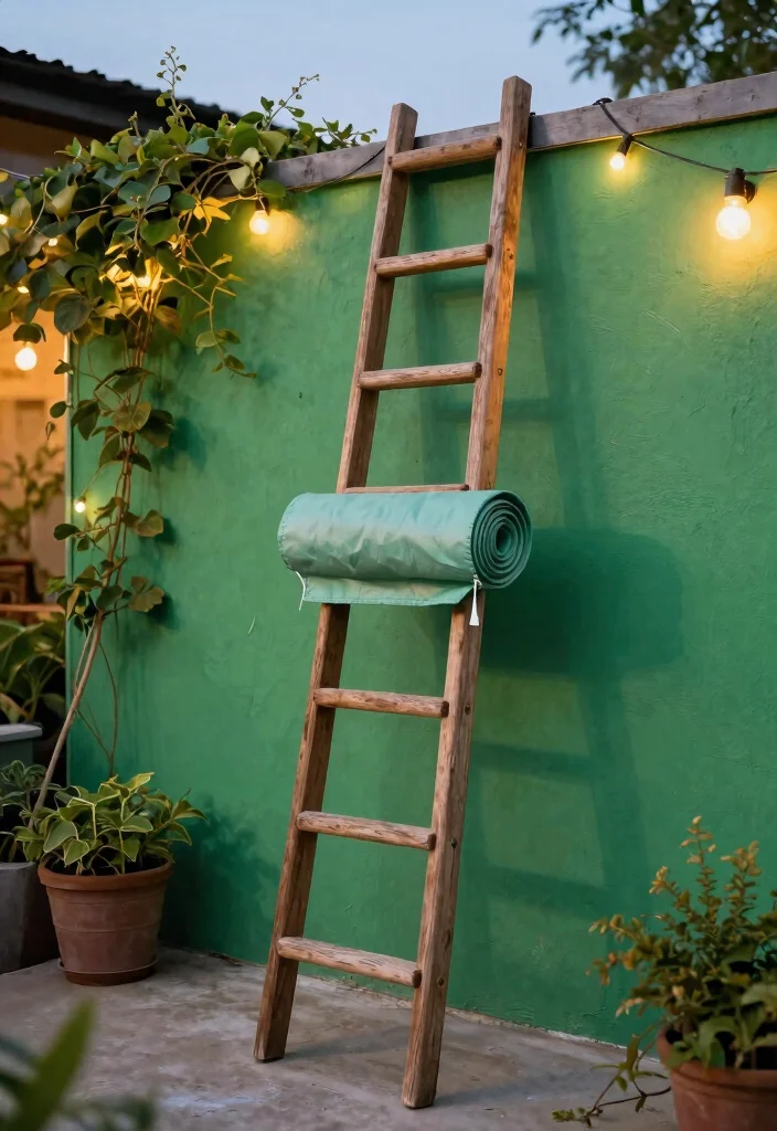 13 Genius Pool Cover Storage Ideas When Not in Use 8. Creative Ladder Storage 0