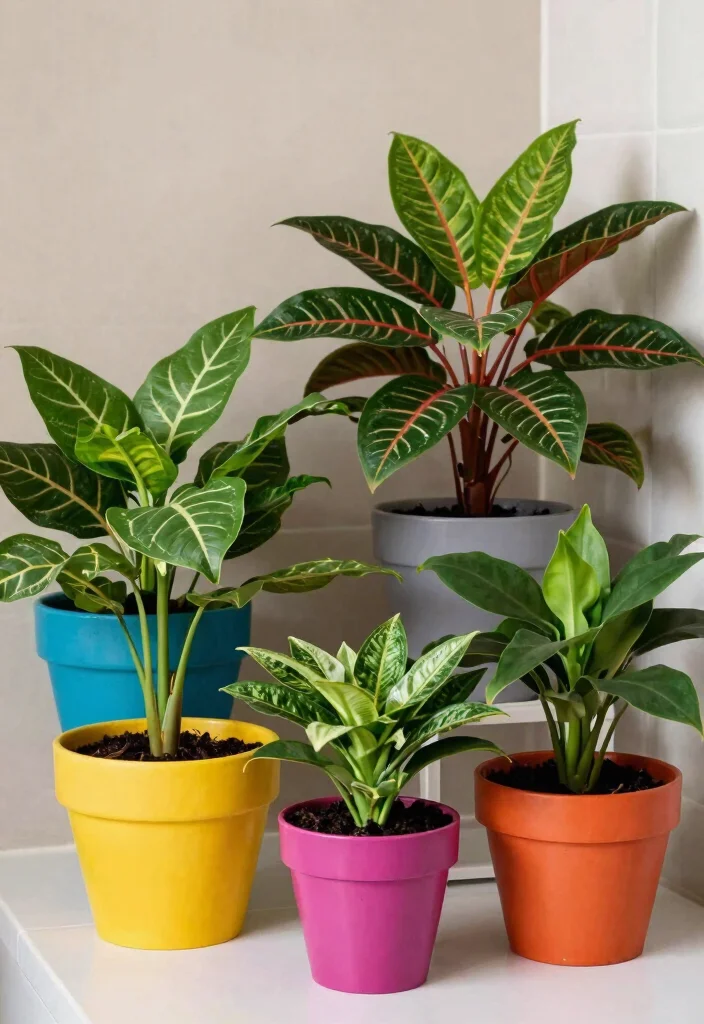 13 Lush Bathroom Plant Shelf Ideas Humidity Loving 12. Colorful Pot Collection 0