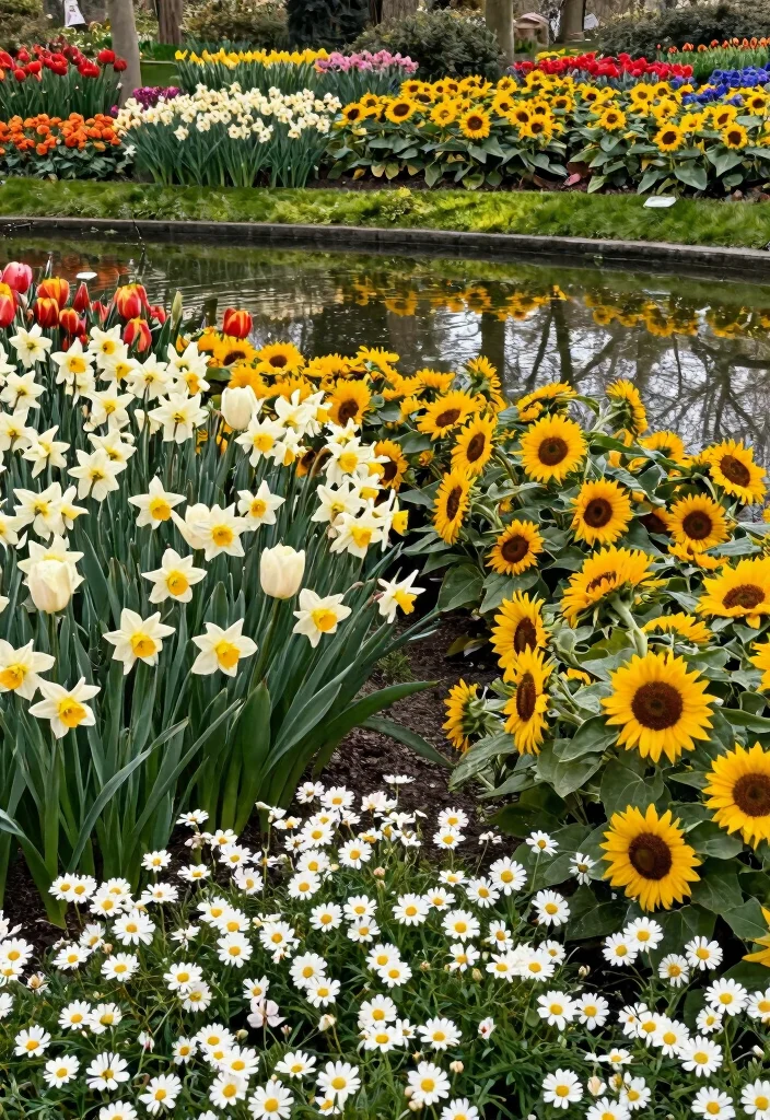 13 Lush Flower Garden with Pond Ideas Spring Blooms 7. Seasonal Flower Rotations 0