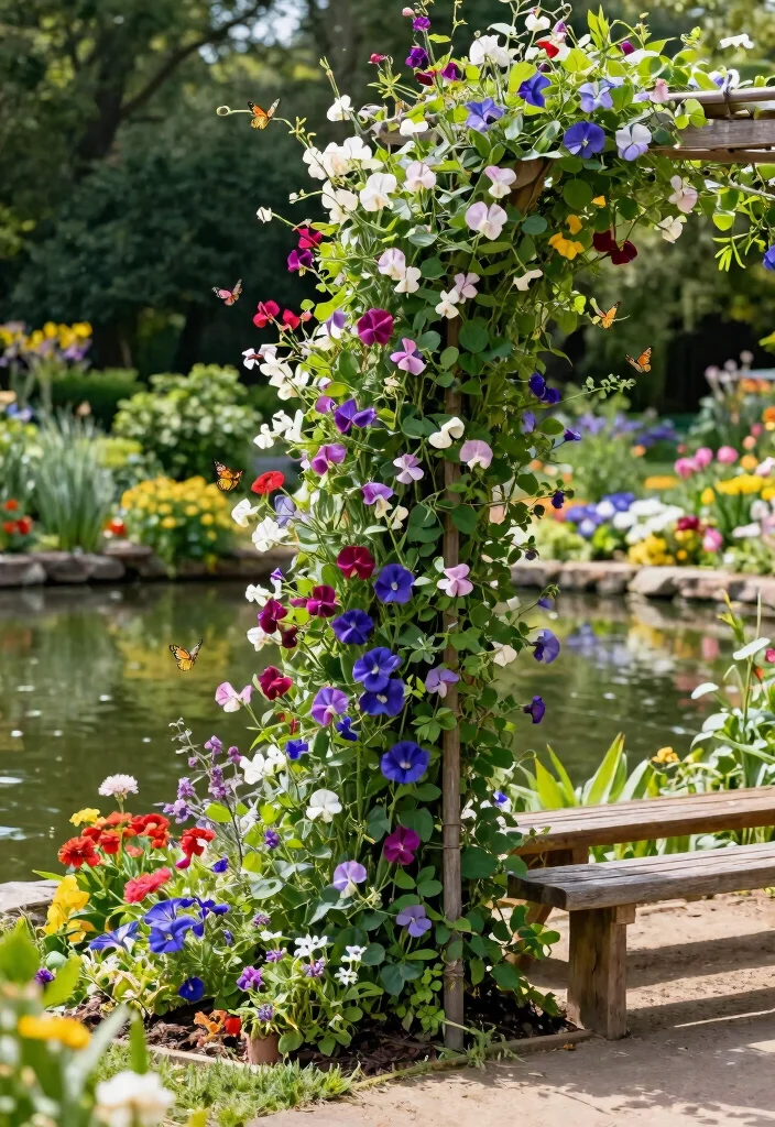13 Lush Flower Garden with Pond Ideas Spring Blooms 8. Vertical Gardens Near the Pond 0