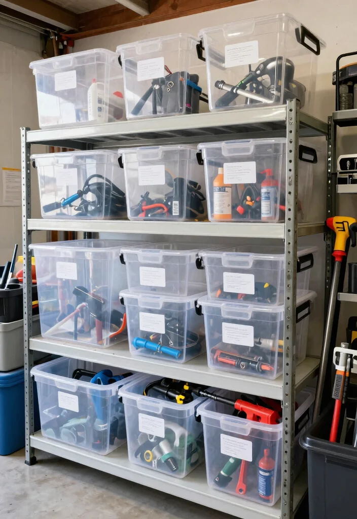 13 Smart Pressure Washer Storage Ideas for Your Garage 13. Clear Plastic Storage Bins 0