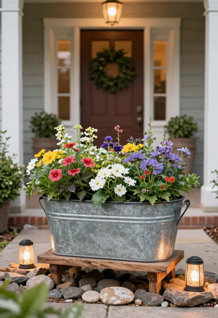 13 Vintage Large Galvanized Tub Planter Ideas Rustic 4. Charming Entryway Planter 0