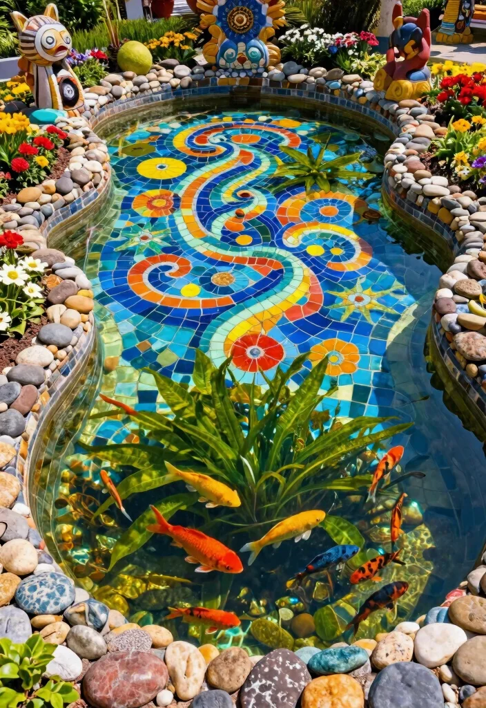 15 Beautiful Garden Fish Pond Ideas Koi and Goldfish 14. Artistic Mosaic Ponds 0