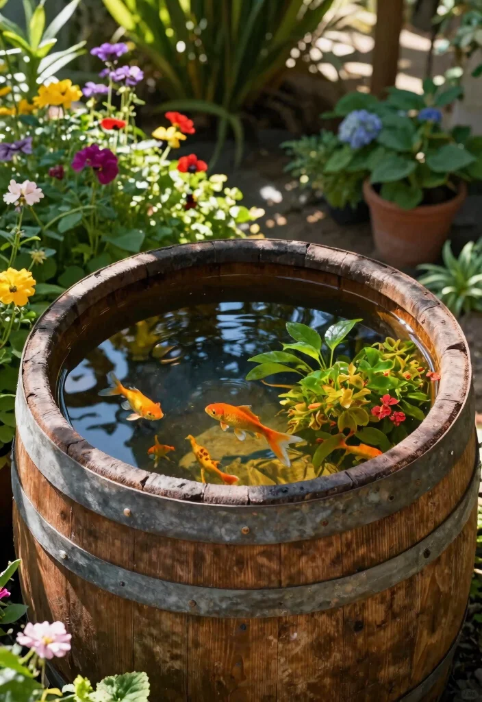 15 Beautiful Garden Fish Pond Ideas Koi and Goldfish 7. Rustic Barrel Ponds 0