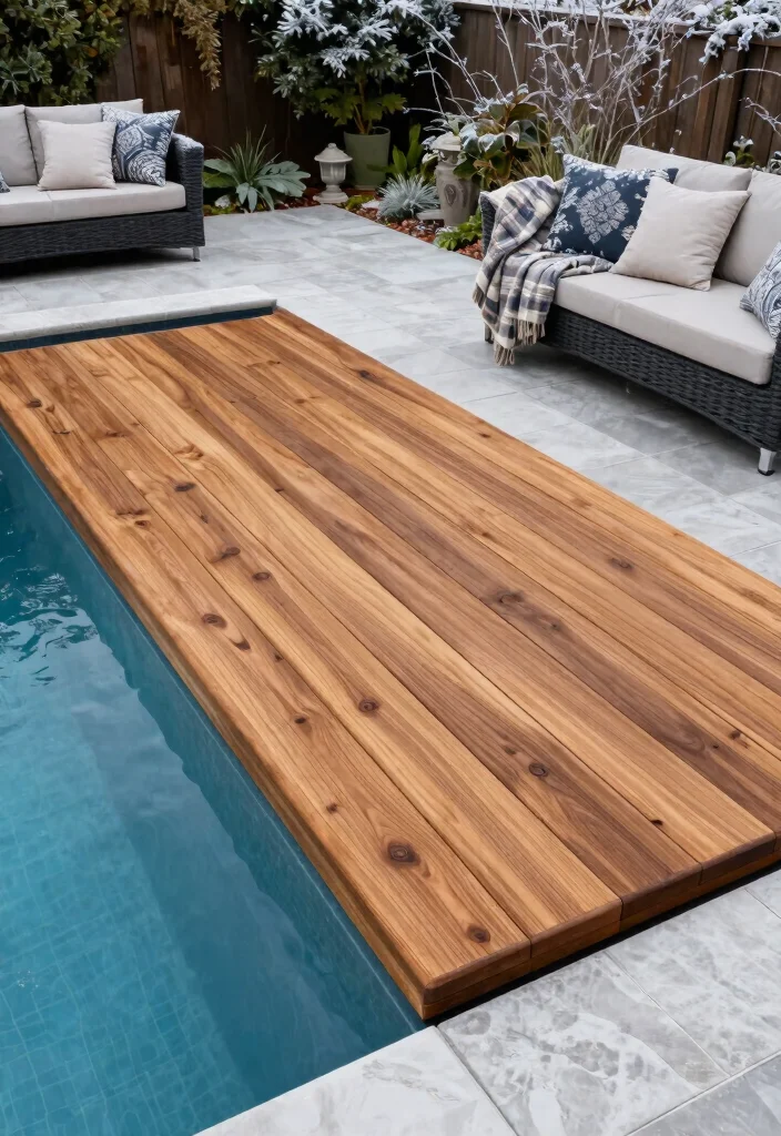 15 Best Inground Pool Cover Ideas for Winter Protection 14. Decorative Hard Covers 0