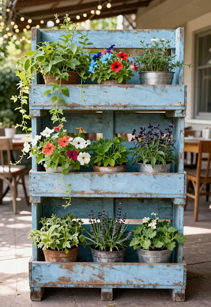 15 Best Outdoor Plant Shelf Ideas for Patios and Balconies 1. Vertical Wood Pallet Shelf 0