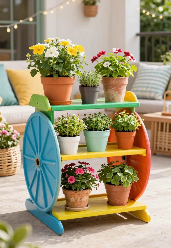 15 Best Outdoor Plant Shelf Ideas for Patios and Balconies 10. DIY Cable Reel Plant Shelf 0