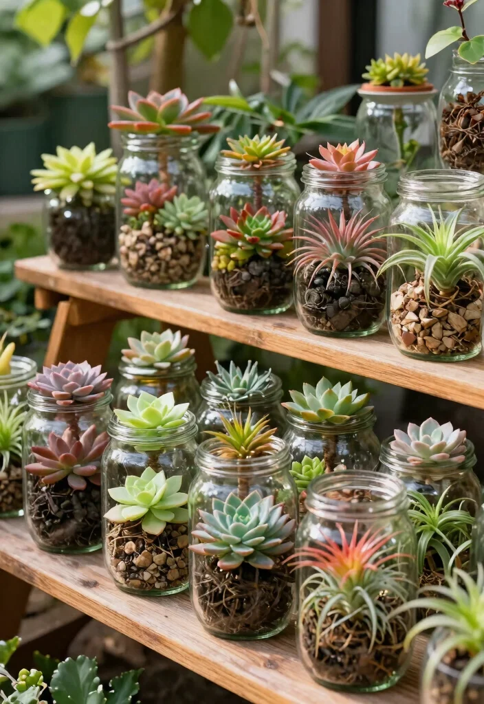 15 Best Outdoor Plant Shelf Ideas for Patios and Balconies 11. Glass Jar Plant Shelf 0