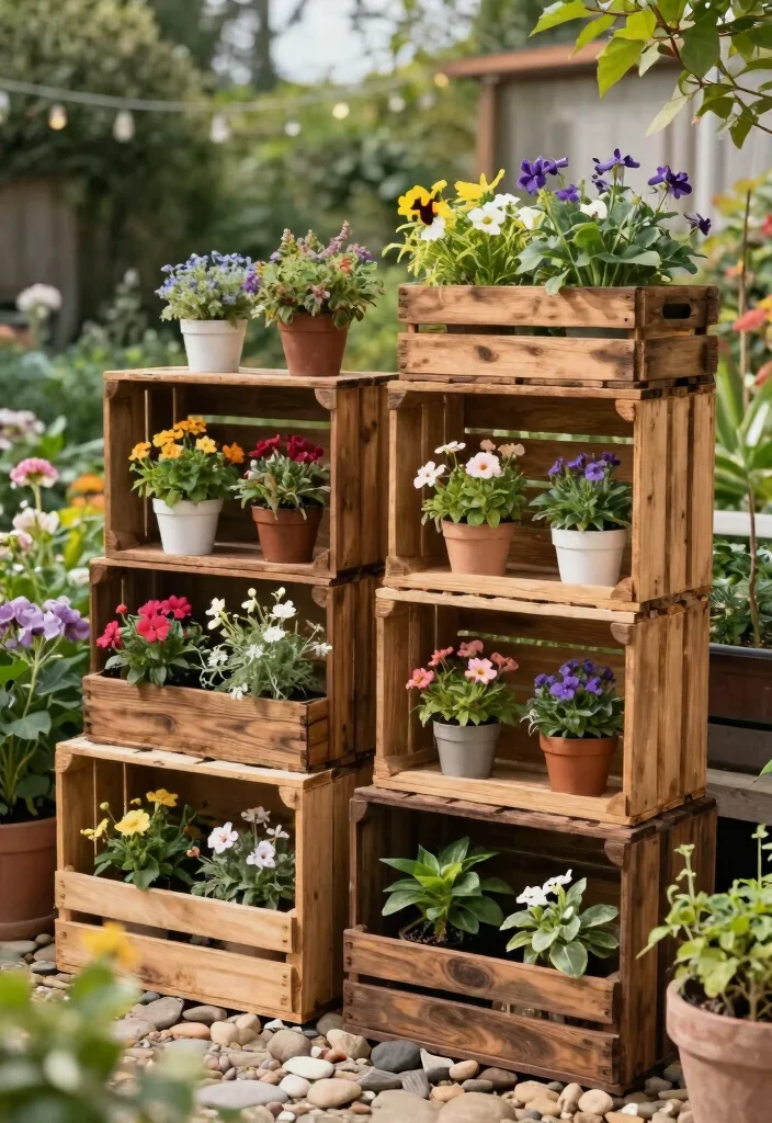 15 Best Outdoor Plant Shelf Ideas for Patios and Balconies 13. Rustic Crate Shelf 0