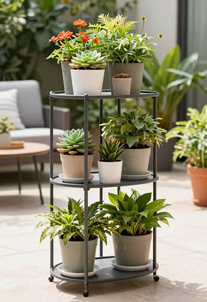15 Best Outdoor Plant Shelf Ideas for Patios and Balconies 4. Multi Tiered Plant Stand 0