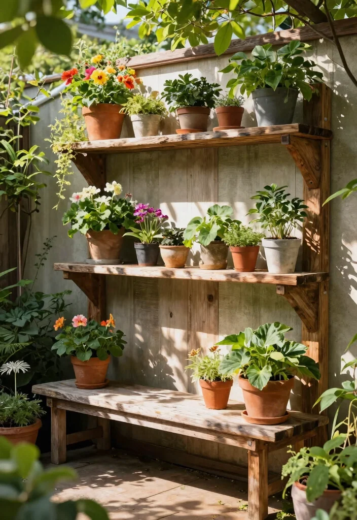 15 Best Outdoor Plant Shelf Ideas for Patios and Balconies 5. Reclaimed Wood Shelving 0