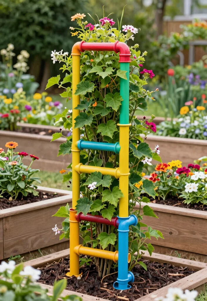 15 Best Raised Garden Bed Trellis Ideas for Climbing Plants 12. DIY Pipe Trellis 0