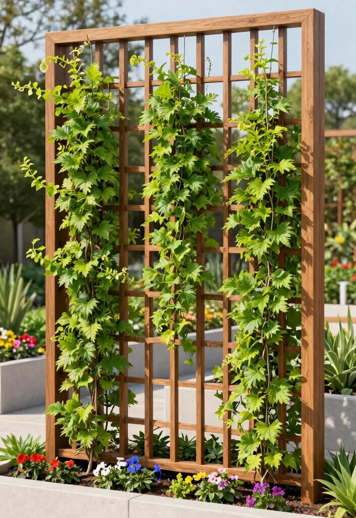 15 Best Raised Garden Bed Trellis Ideas for Climbing Plants 2. Vertical Grid Trellis System 0