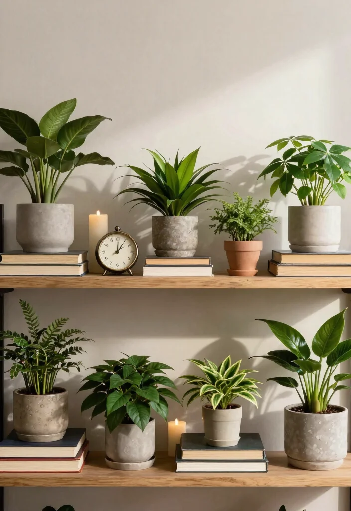 15 Best Ways to Display Indoor Plant Collection on Shelf 4. Incorporate Decorative Elements 0