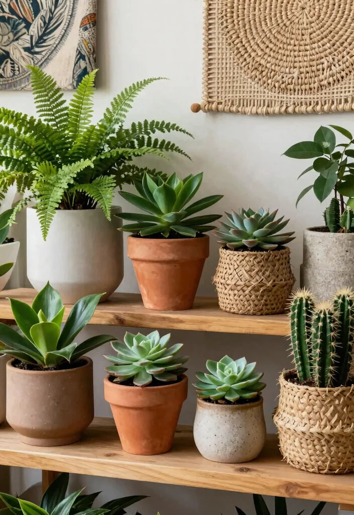 15 Best Ways to Display Indoor Plant Collection on Shelf 7. Play with Textures 0