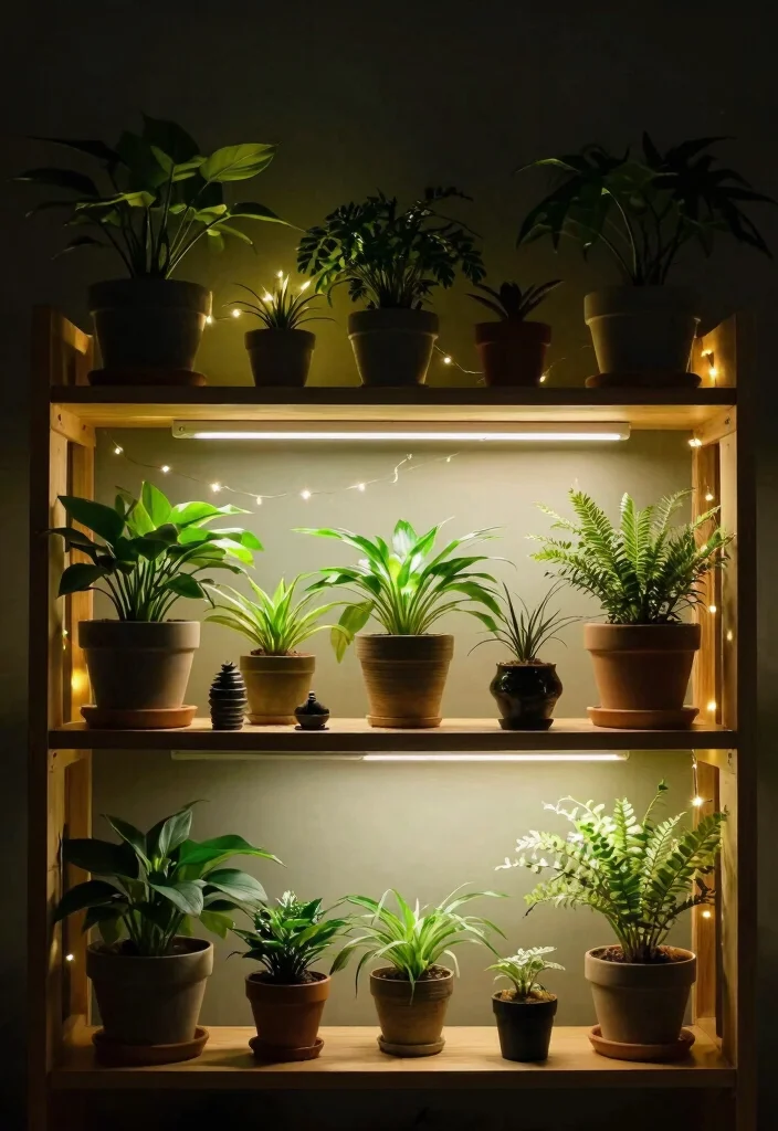 15 Best Ways to Display Indoor Plant Collection on Shelf 8. Incorporate Lighting 0