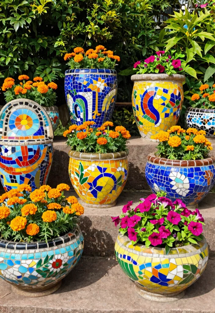 15 Bright Large Planter Concepts Outdoor Full Sun Survivors 10. Artistic Mosaic Planters 0
