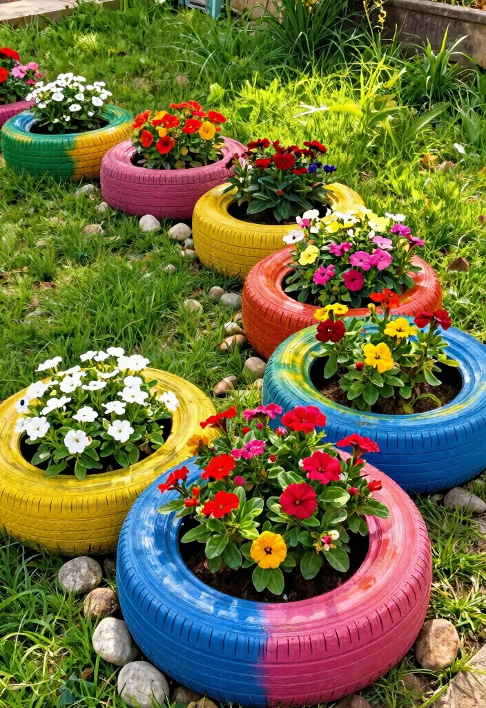 15 DIY Large Planter Box Ideas Build It Yourself 6. Recycled Tire Planter Boxes 0