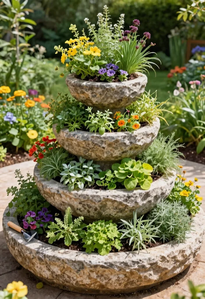 15 DIY Large Planter Box Ideas Build It Yourself 8. Colorful Herb Spiral Planter 0