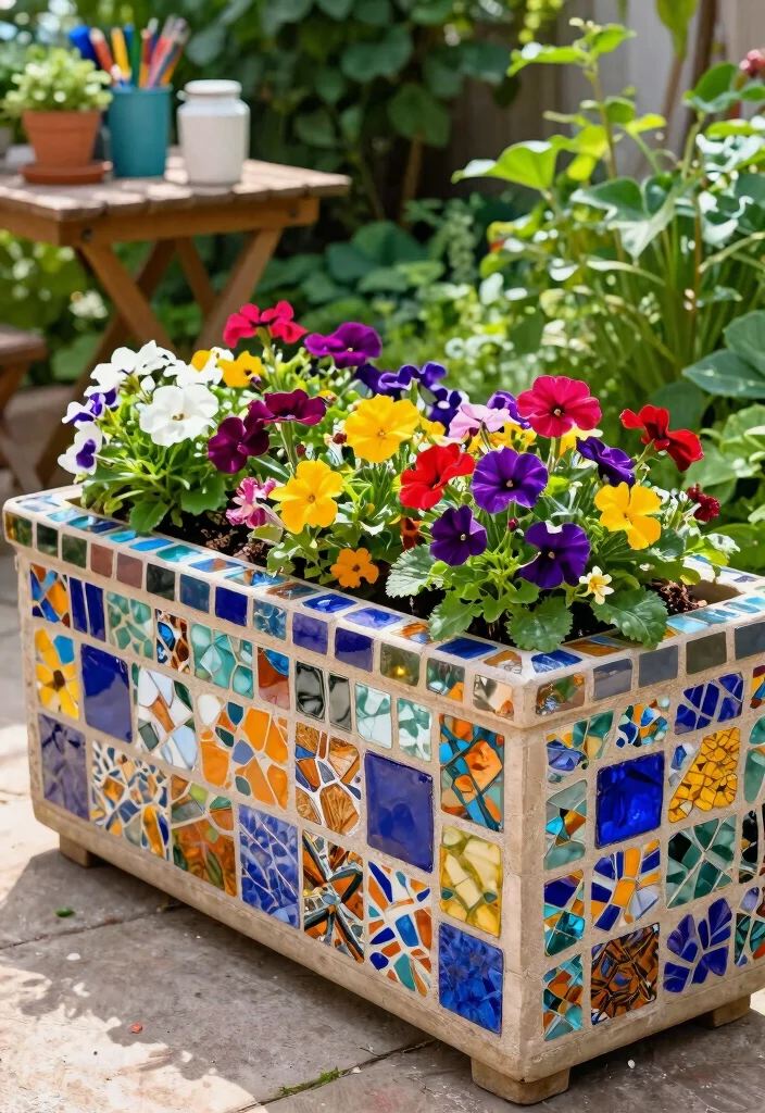 15 DIY Large Planter Box Ideas Build It Yourself 9. Decorative Mosaic Planter Box 0