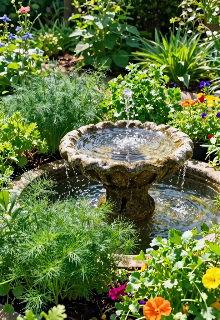 15 Fragrant Raised Bed Herb Garden Ideas Near Your Kitchen 14. Herb Garden with a Water Feature 0