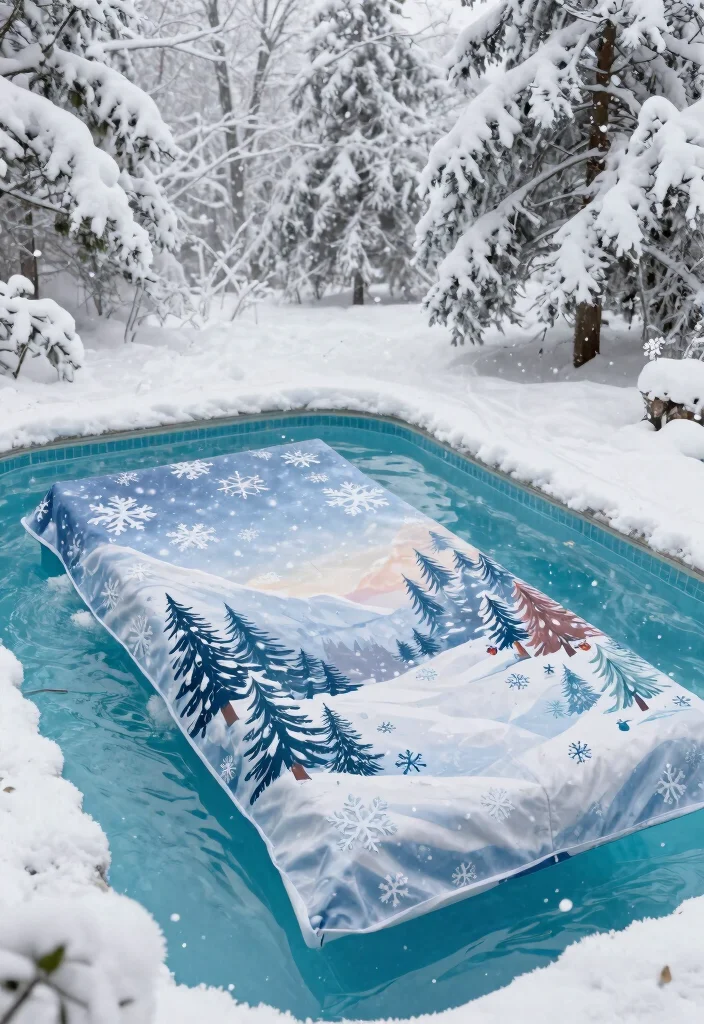 15 Heavy Duty Winter Pool Cover Ideas for Freezing Temps 8. Decorative Covers with Winter Scenes 0
