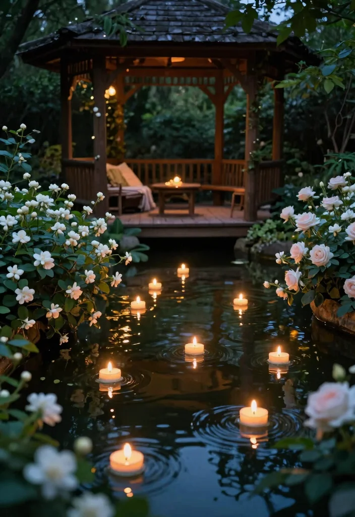 15 Most Relaxing Garden Pond Inspiration Layouts 12. Romantic Evening Pond 0