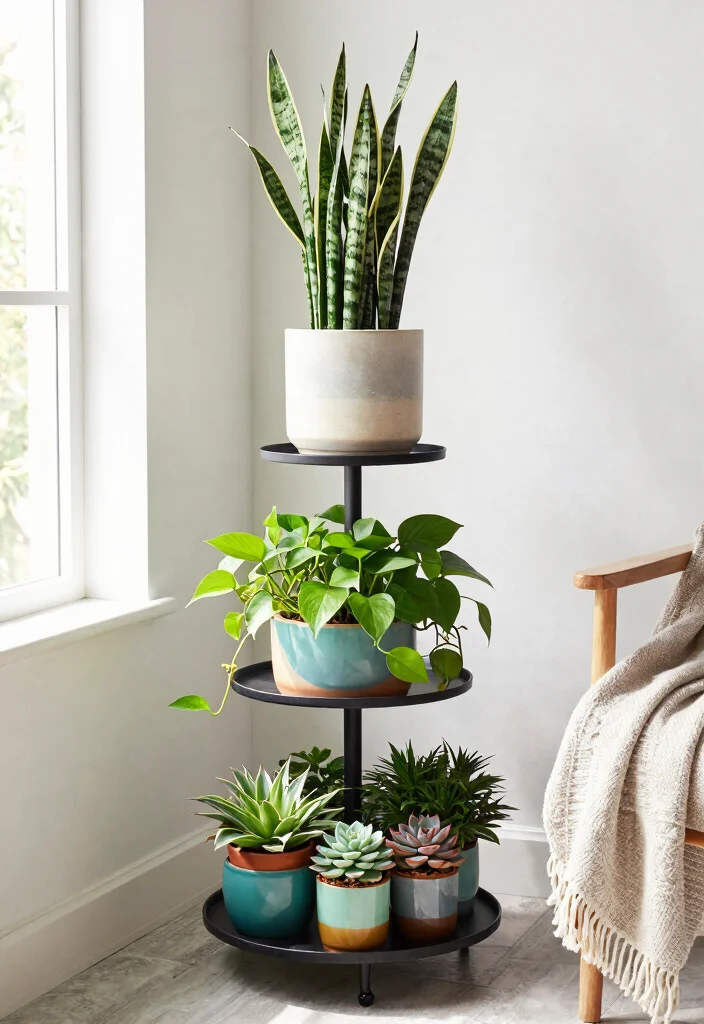 15 Practical Small Plant Shelf Ideas for Tiny Spaces 1. Tiered Plant Stand 0