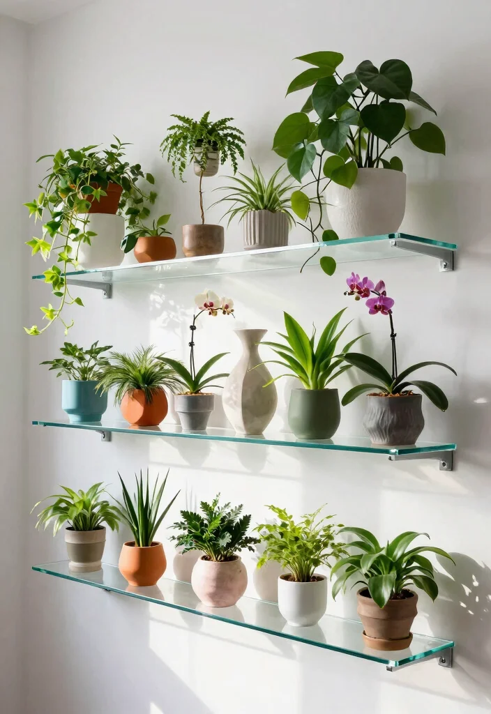 15 Practical Small Plant Shelf Ideas for Tiny Spaces 4. Clear Glass Shelves 0