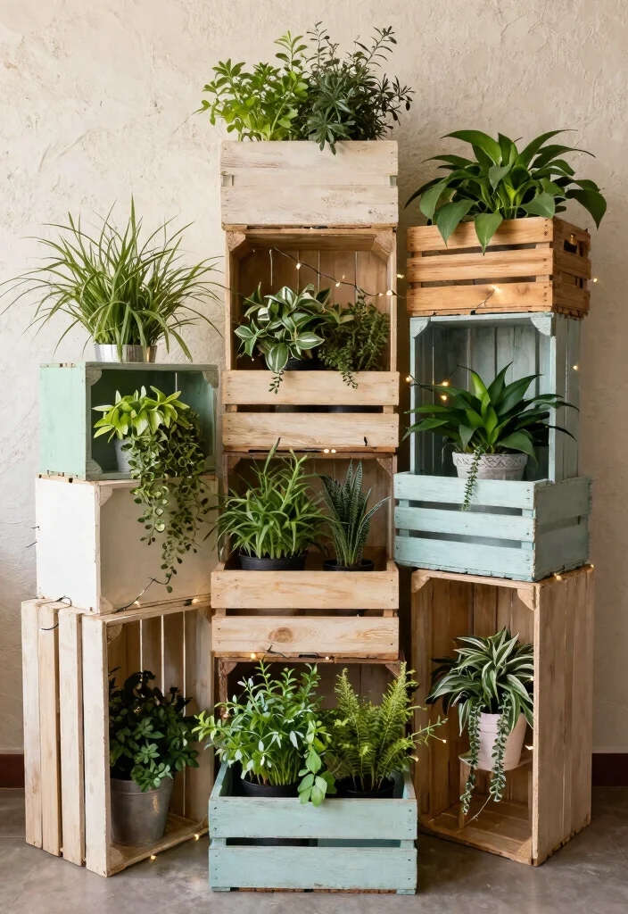15 Practical Small Plant Shelf Ideas for Tiny Spaces 5. Repurposed Wooden Crates 0