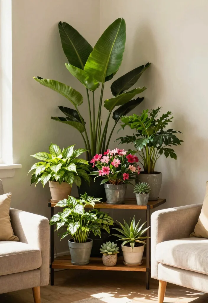 15 Practical Small Plant Shelf Ideas for Tiny Spaces 6. Corner Plant Stand 0