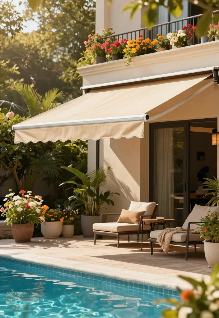 15 Smart Pool Cover Ideas to Protect Your Backyard Oasis 14. Retractable Awnings 0