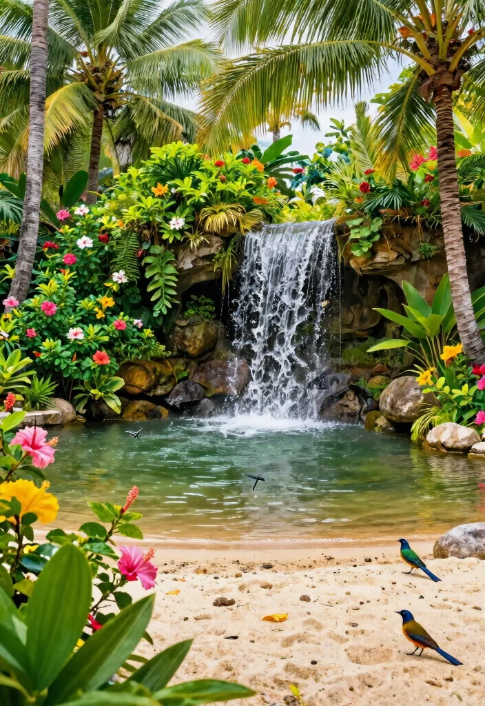 15 Stunning Garden Pond Ideas Waterfall Designs Must See 4. Tropical Oasis Waterfalls 0