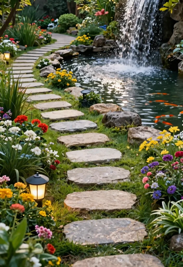 15 Stunning Garden Pond Ideas Waterfall Designs Must See 5. Stepping Stone Pathway to the Pond 0