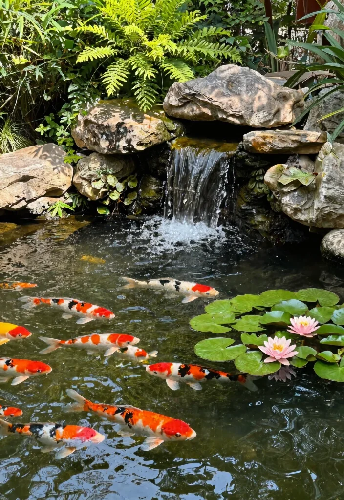 15 Stunning Garden Pond Ideas Waterfall Designs Must See 6. Koi Pond Waterfalls 0