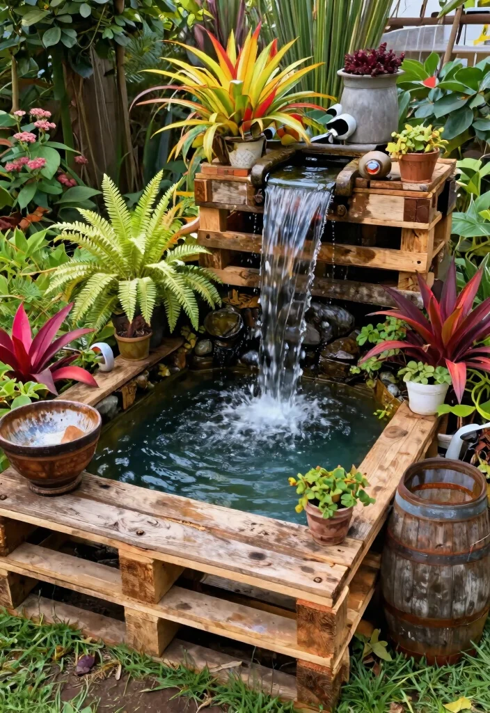 15 Stunning Garden Pond Ideas Waterfall Designs Must See 7. Eco Friendly Recycled Waterfall Designs 0