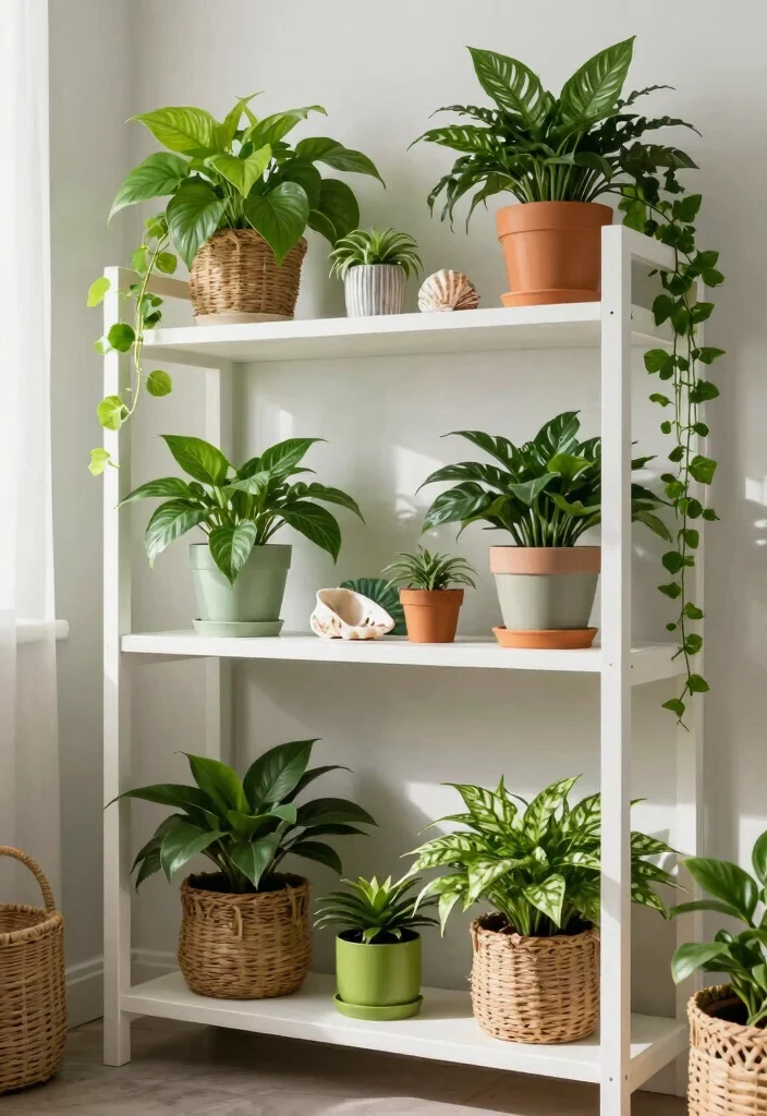 17 Aesthetic Indoor Plant Shelf Ideas for a Cozy Vibe 10. Themed Plant Shelves 0