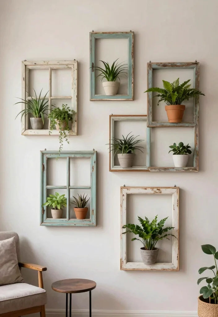 17 Aesthetic Indoor Plant Shelf Ideas for a Cozy Vibe 8. Repurposed Window Frames 0