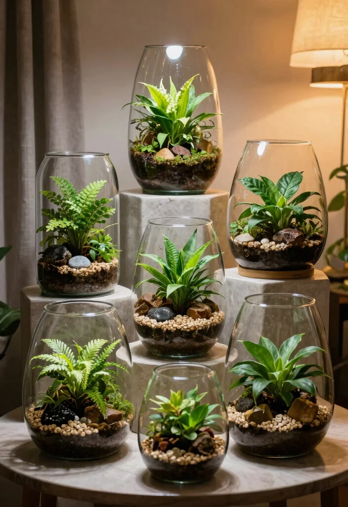 17 Aesthetic Indoor Plant Shelf Ideas for a Cozy Vibe 9. Glass Terrariums 0