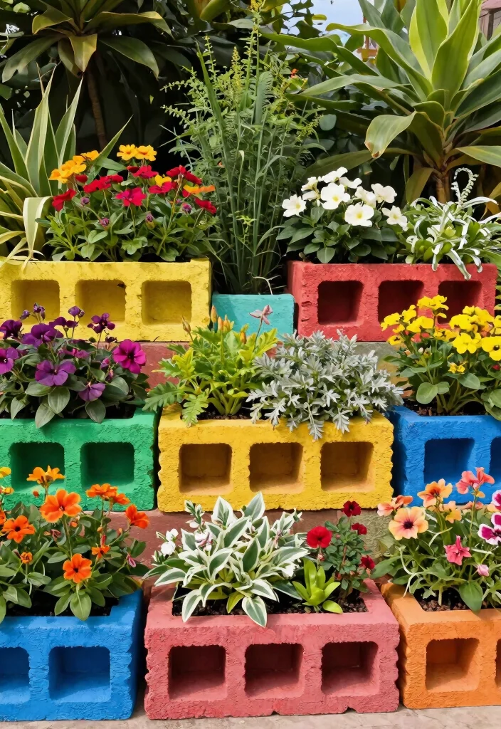 17 Colorful Large Outdoor Planter Ideas Flower Pots 12. Colorful Cinder Block Planters 0