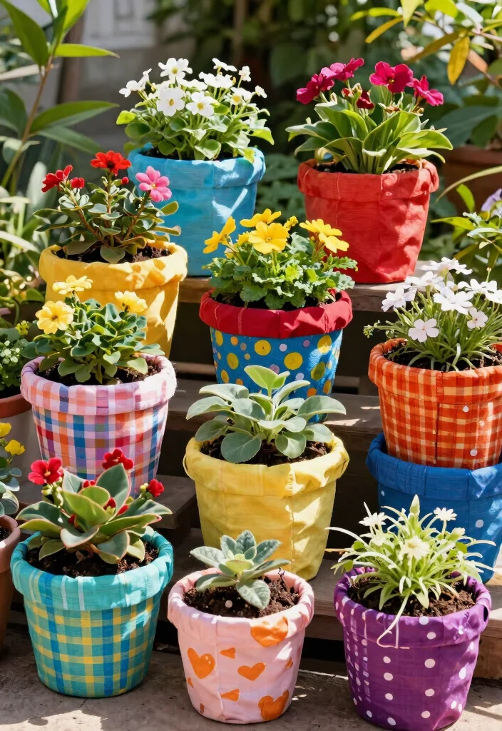 17 Colorful Large Outdoor Planter Ideas Flower Pots 15. Colorful Cloth Planters 0