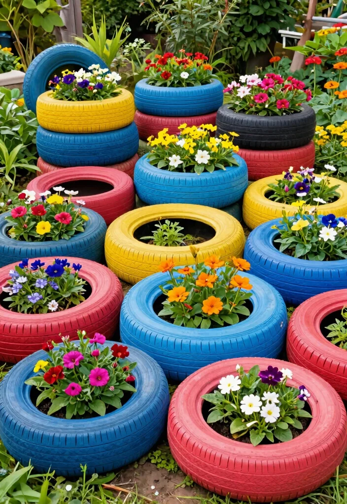 17 Colorful Large Outdoor Planter Ideas Flower Pots 5. Recycled Tire Planters 0
