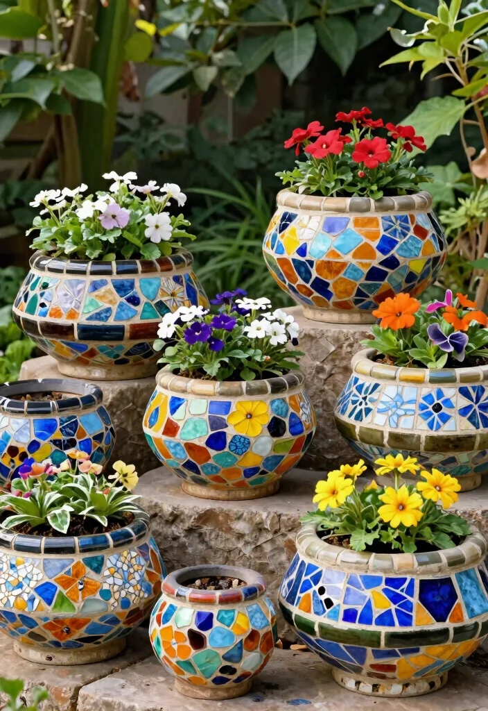 17 Colorful Large Outdoor Planter Ideas Flower Pots 8. Mosaic Planters 0