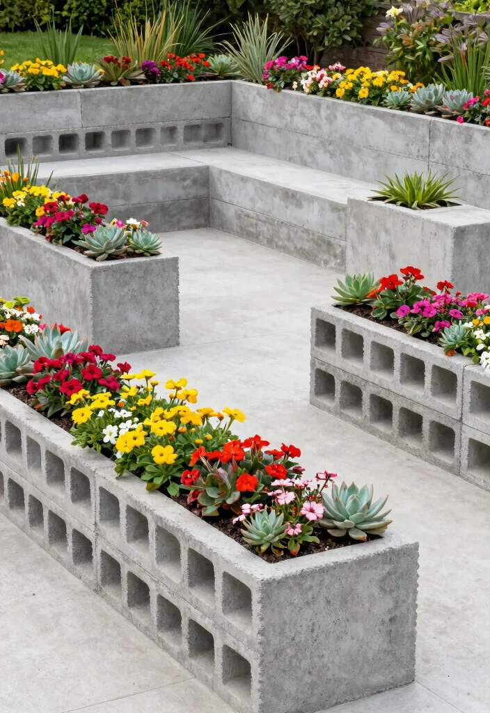 17 Colorful Large Outdoor Planter Ideas Flower Pots 9. Concrete Block Planters 0