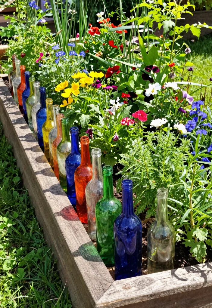 17 Easy DIY Raised Garden Bed Ideas You Can Build Fast 13. Glass Bottle Edging Garden Bed 0
