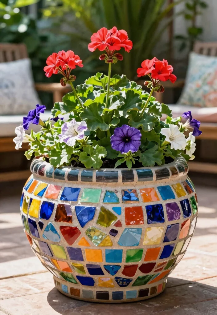 20 Breathtaking Large Flower Planter Ideas for Summer 12. Colorful Mosaic Planters 0