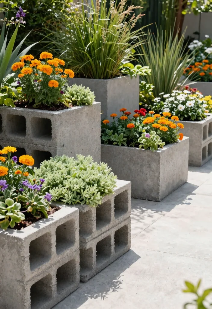 20 Breathtaking Large Flower Planter Ideas for Summer 15. Concrete Block Planters 0