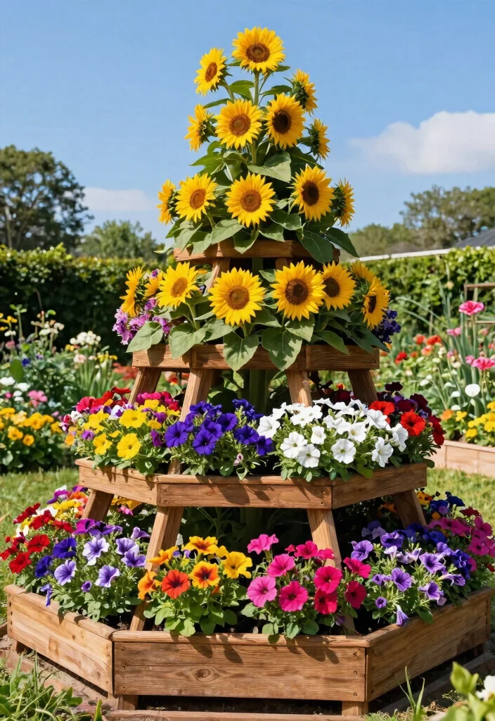 20 Breathtaking Large Flower Planter Ideas for Summer 17. Flower Pyramid Planters 0