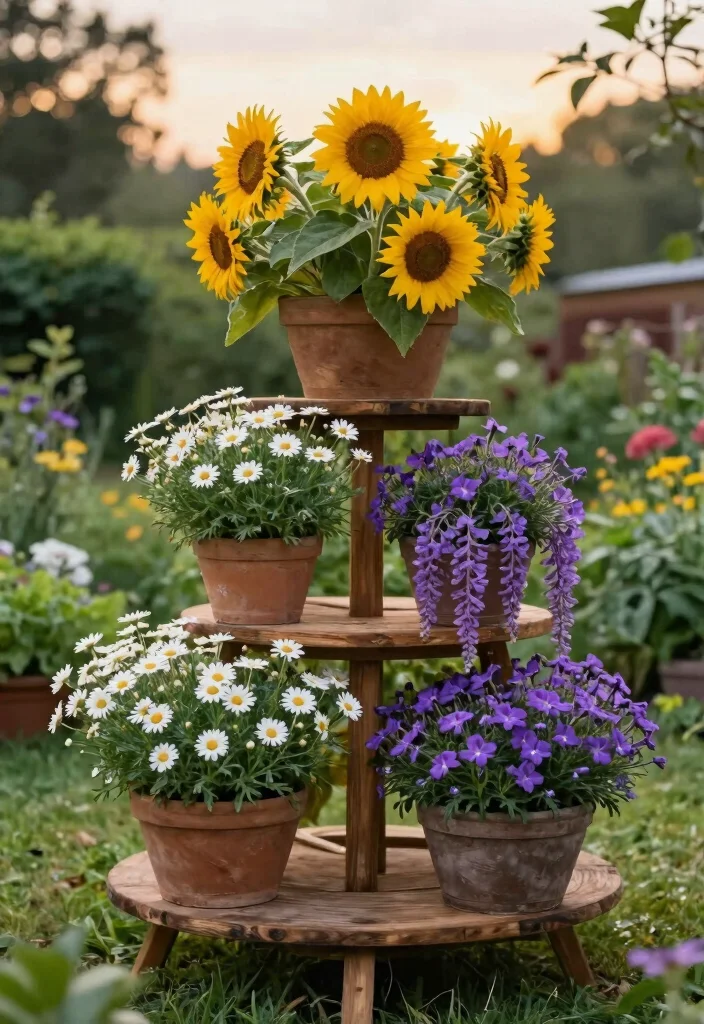 20 Breathtaking Large Flower Planter Ideas for Summer 2. Tiered Plant Stand 0